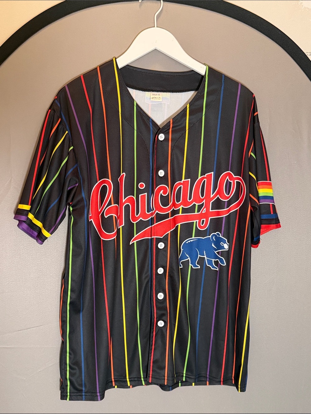 Chicago Cubs 2023 Pride Rainbow Pinstripe Baseball Jersey - Black